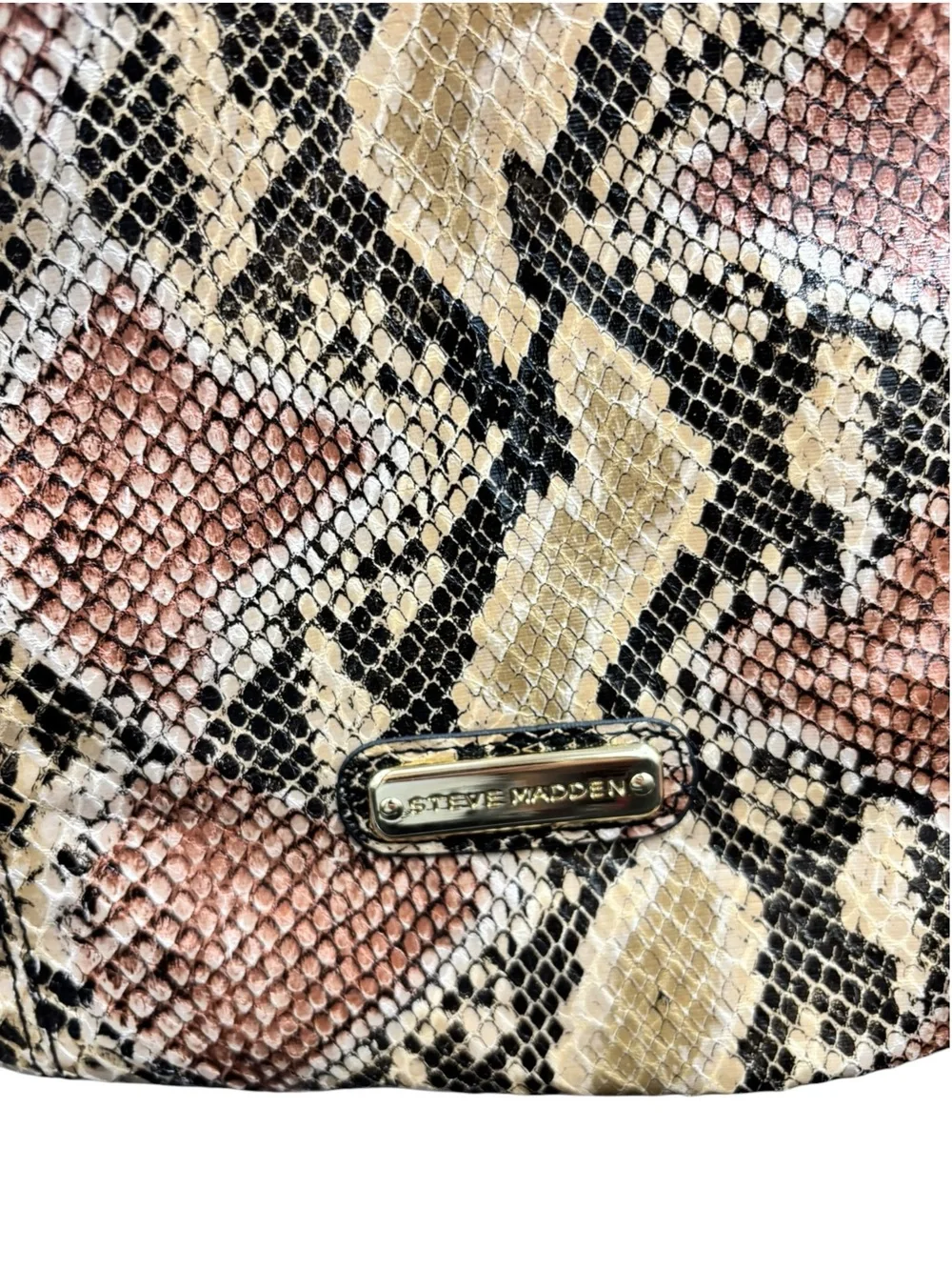 Steve Madden Faux Snakeskin Print Hobo Shoulder Bag Brown Gold Hardware NWT